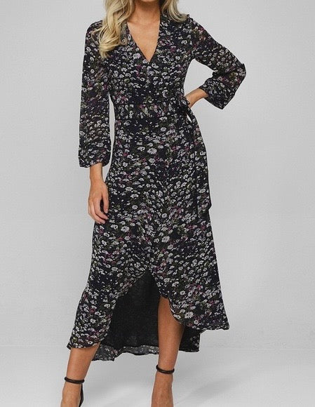 GANNI NWT Georget long dress, long sleeve wrap dress, multicolour floral