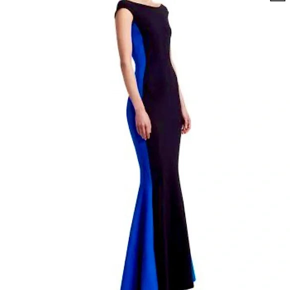 CHIARA BONI black and cobalt blue gown