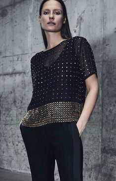 SALLY LAPOINTE black sheet top with gold metal beads