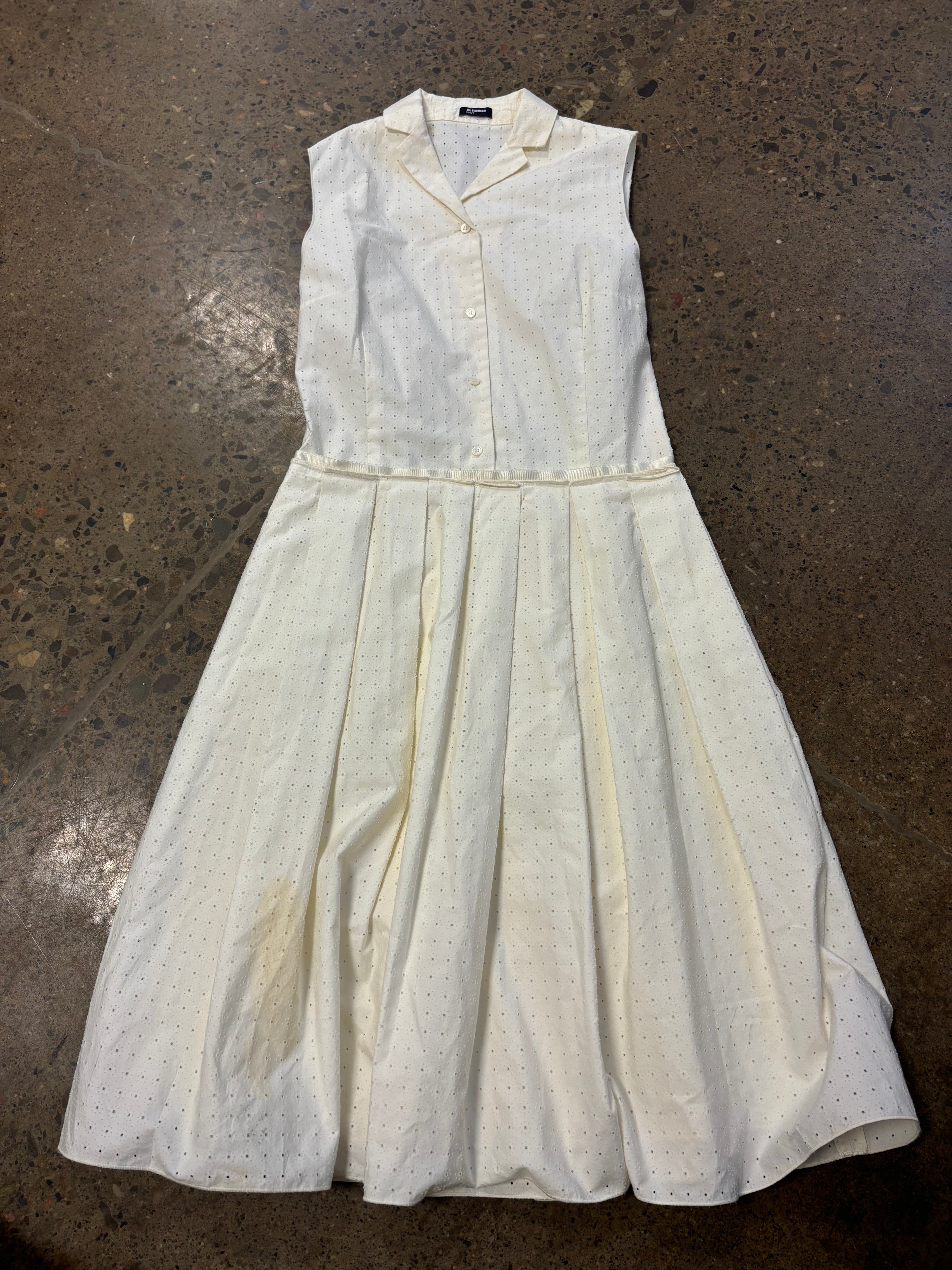 JIL SANDER NAVY off-white sleeveless button up dress