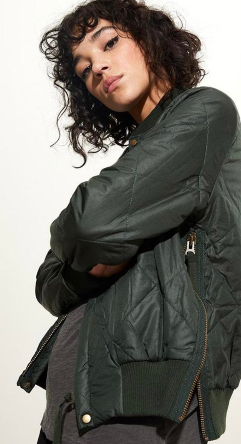 NSF - QUILTED GREEN BOMBER WITH ORANGE LINING