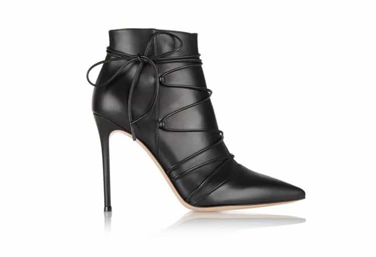 Gianvito Rossi Black Leather Pointed Toe Strap Lace-Up Ankle Boots
