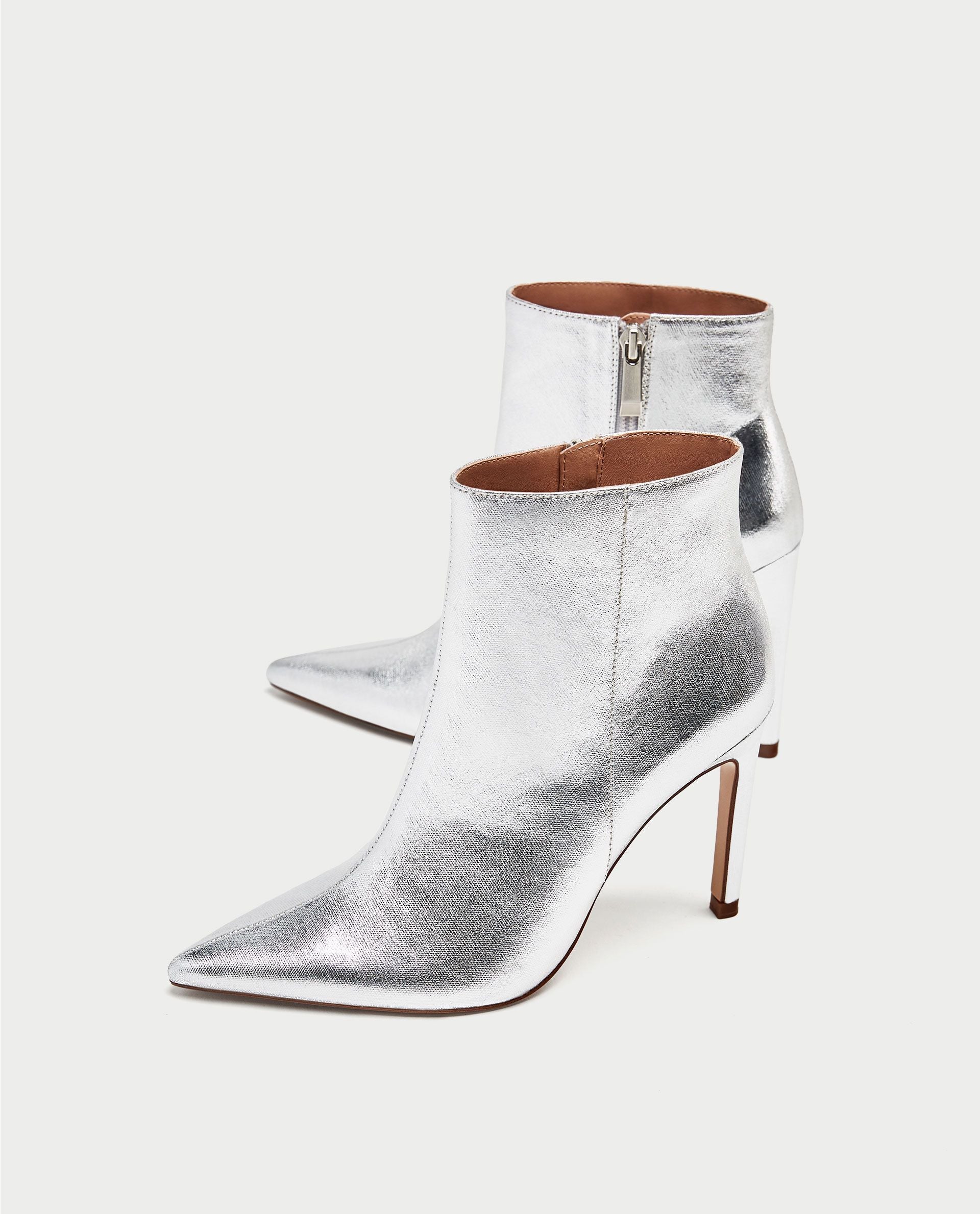 ZARA TRAFALUC silver pointy toe faux leather boots