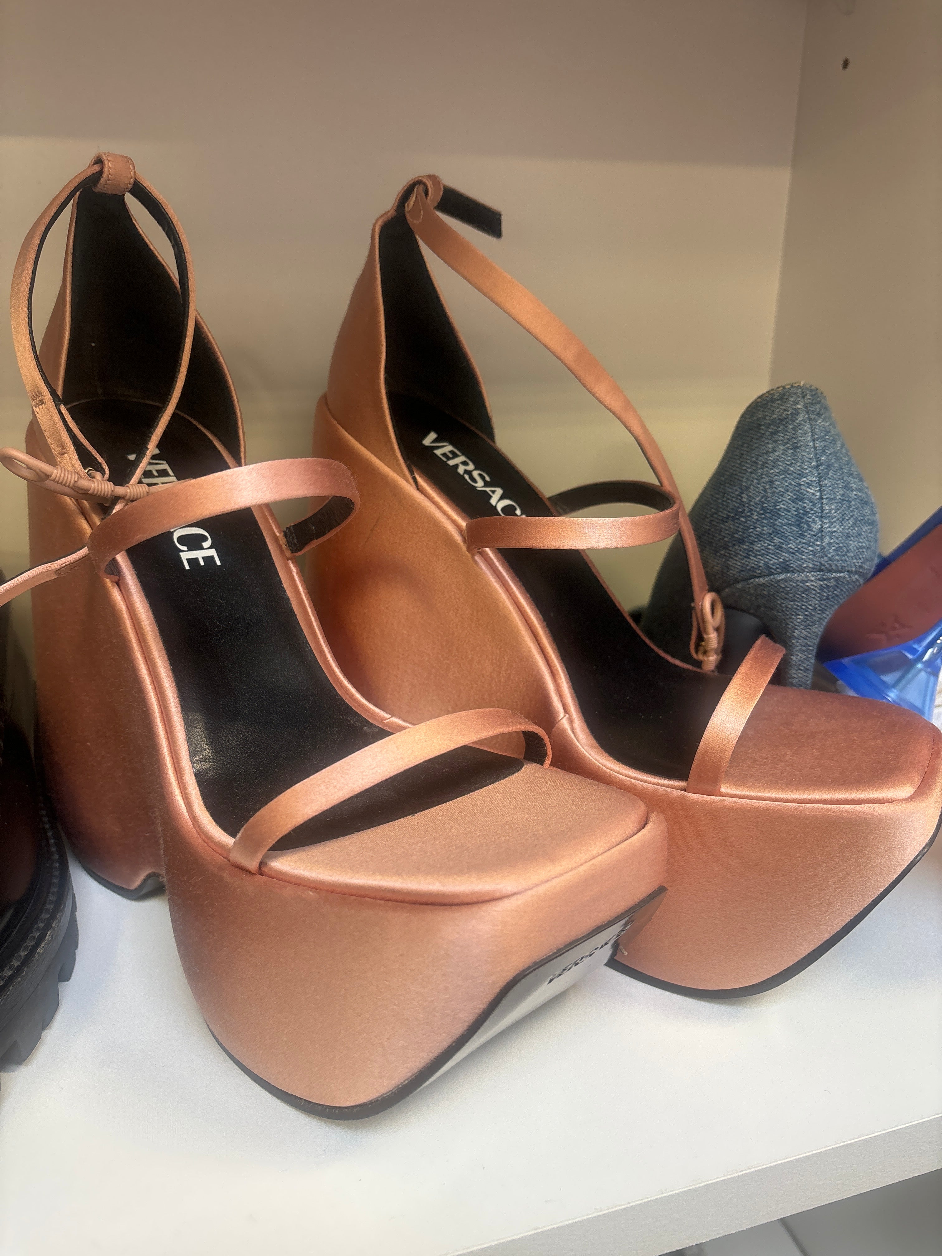 VERSACE medusa pink/rose gold platform heels