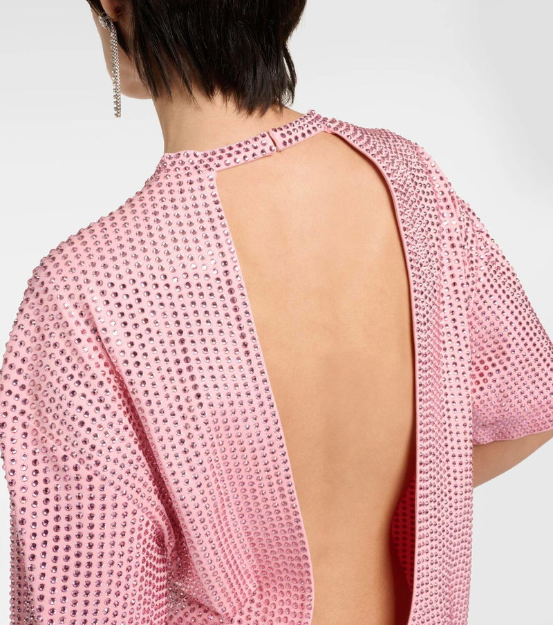 AREA pink rhinestone tshirt mini dress, open back