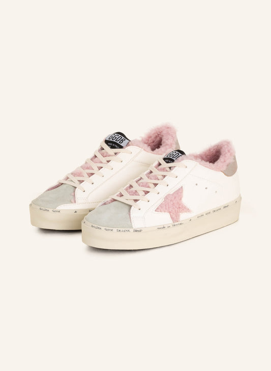 GOLDEN GOOSE white sneakers with pink sherpa lining and star