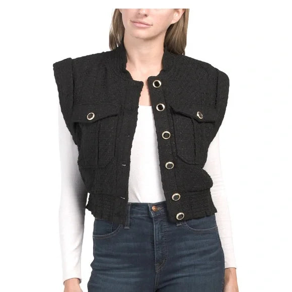 CHRISTIAN LACROIX tweed vest with gold/black buttons