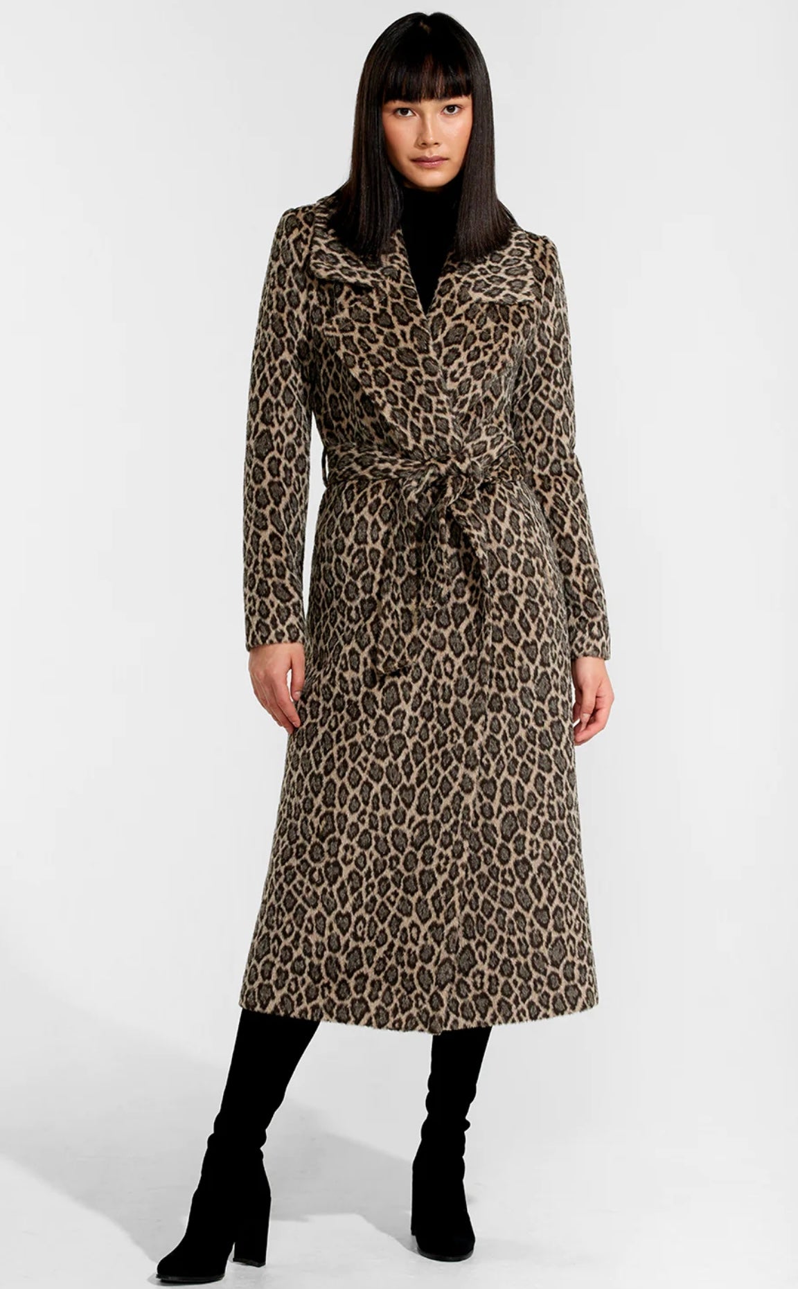 SENTALER - LEOPARD ALPACA LONG NOTCHED COLLAR WRAP COAT