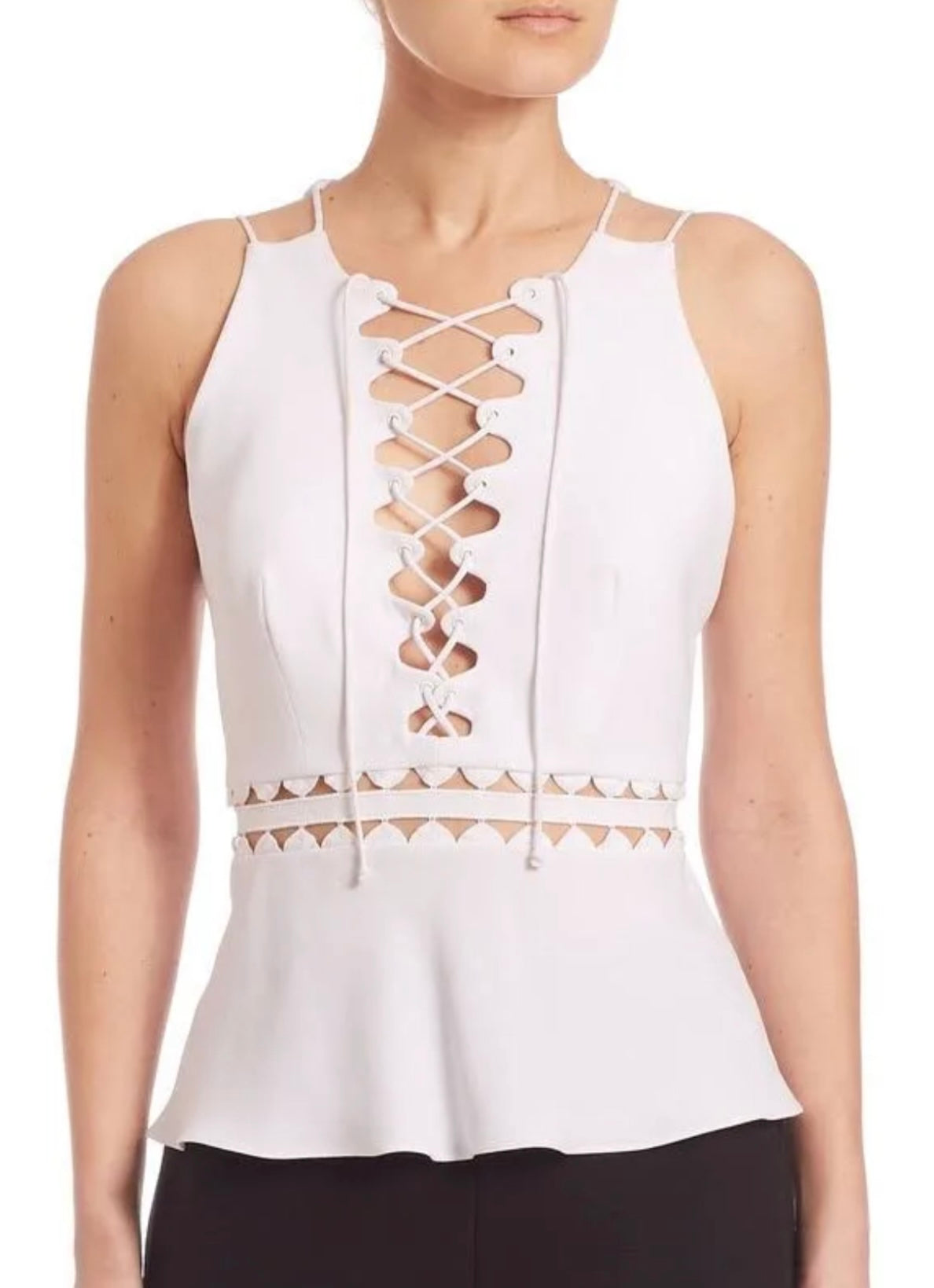 Jonathan Simkhai Lace Up Crepe Peplum Top