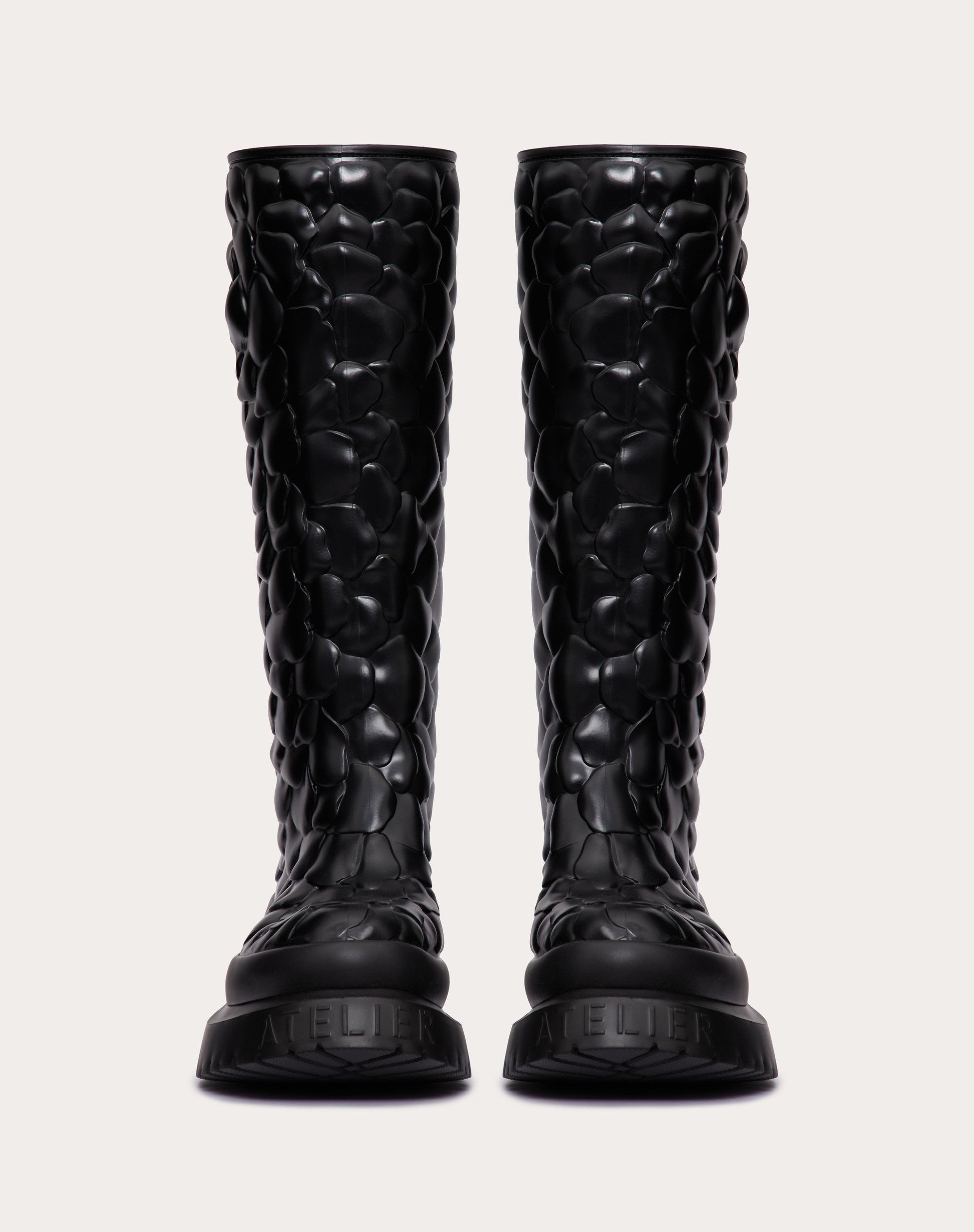 VALENTINO rose tall black rubber boots