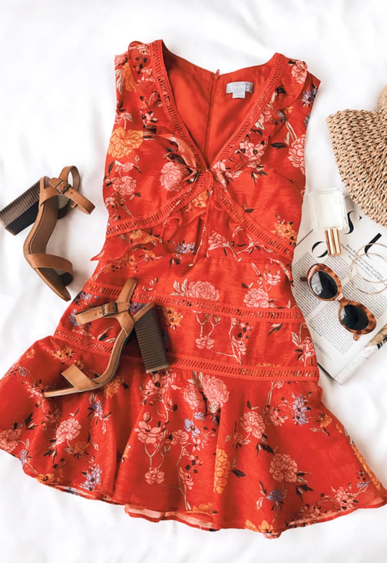 Finders Keepers - Flicker Coral Red Floral Print Sleeveless Mini Dress