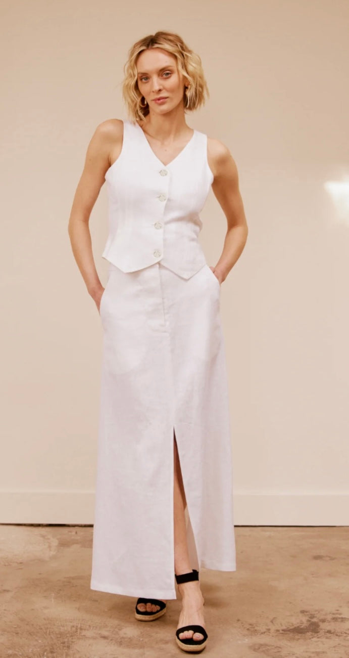 Whitney Linen - Slit Front Linen Maxi Skirt