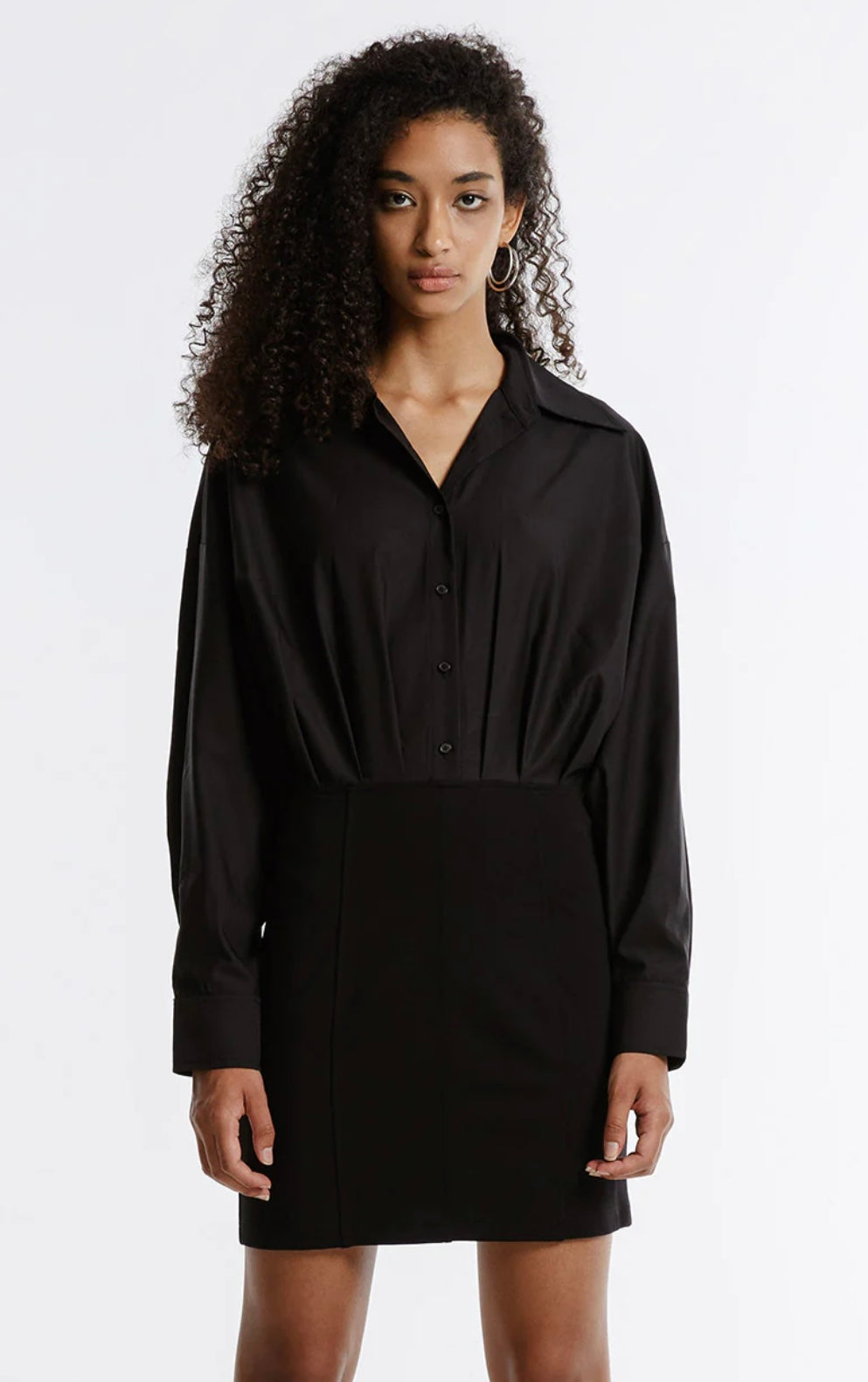 URBAN REVIVO - GATHERED WAIST SHIRT DRESS