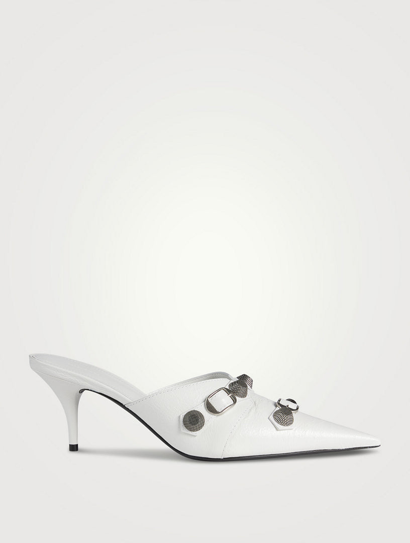 Balenciaga White Studed Pointed Toe Leather Mules