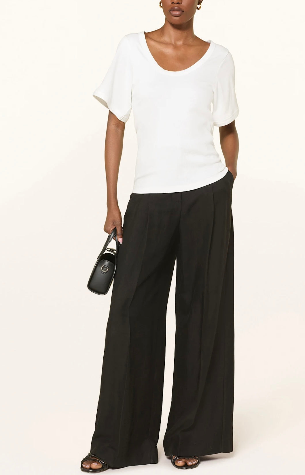 BY MALENE BIRGER CREAM RIBBED T-SHIRT