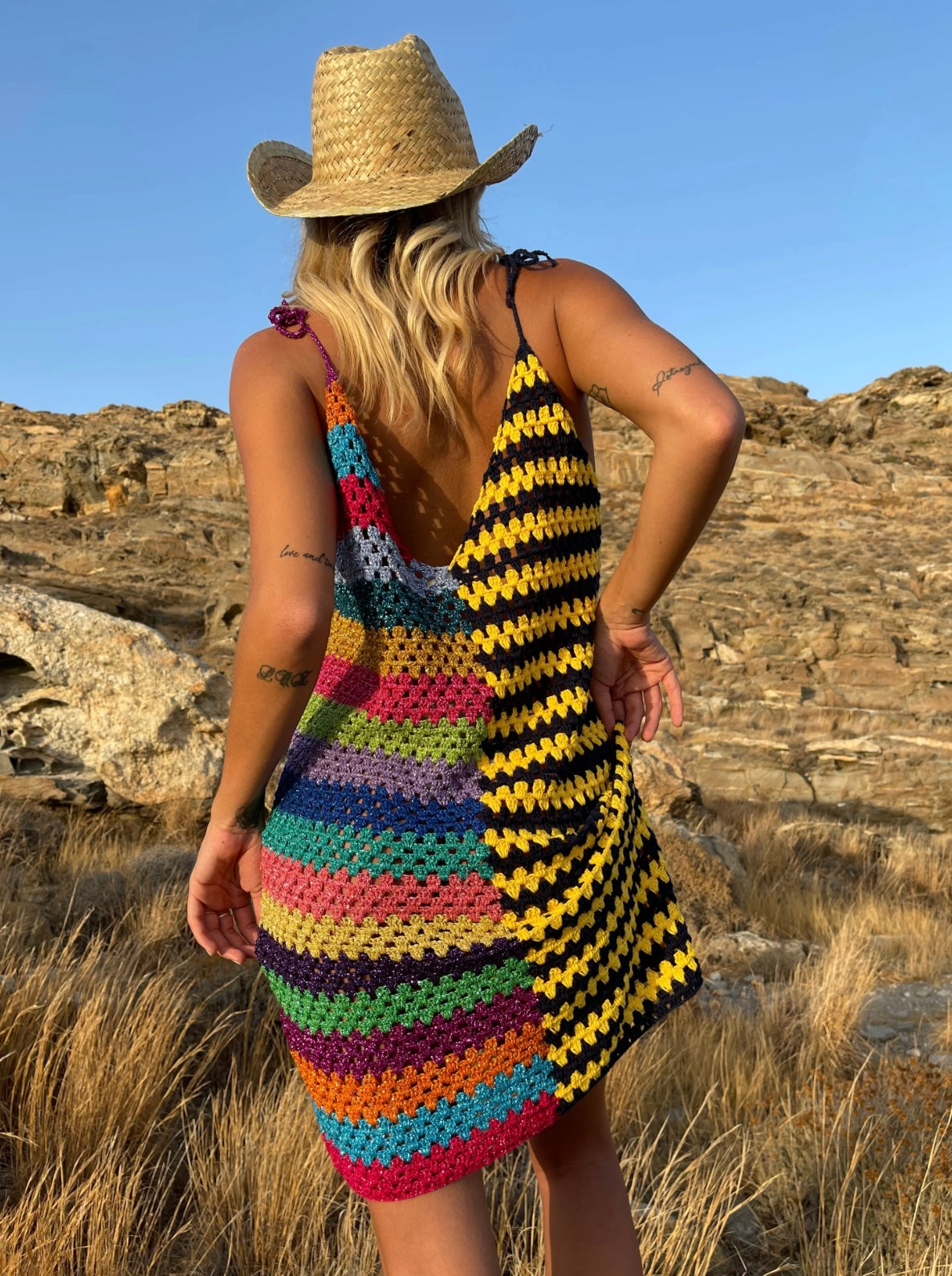 ROSIE CARMINE - NAVY / YELLOW JOKER DRESS THIN STRAPS