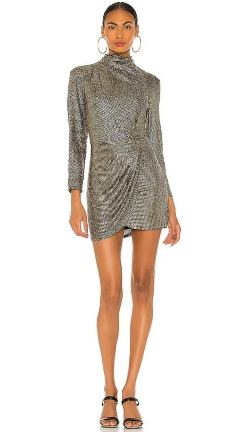 Iro Paris Rasile Turtleneck Metallic Dress Black Gold