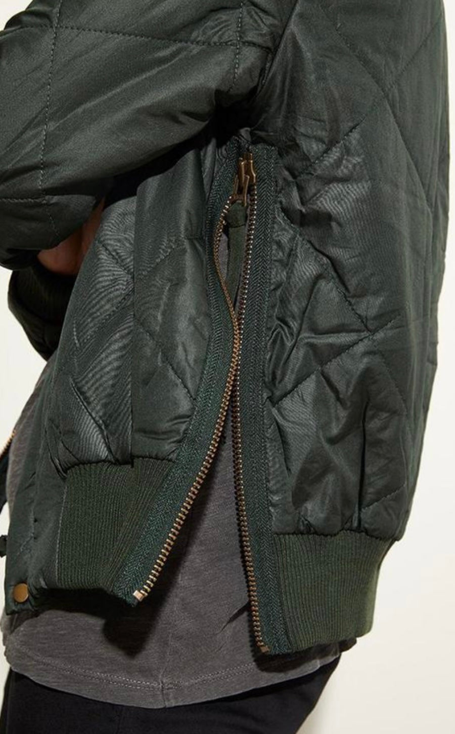 NSF - QUILTED GREEN BOMBER WITH ORANGE LINING