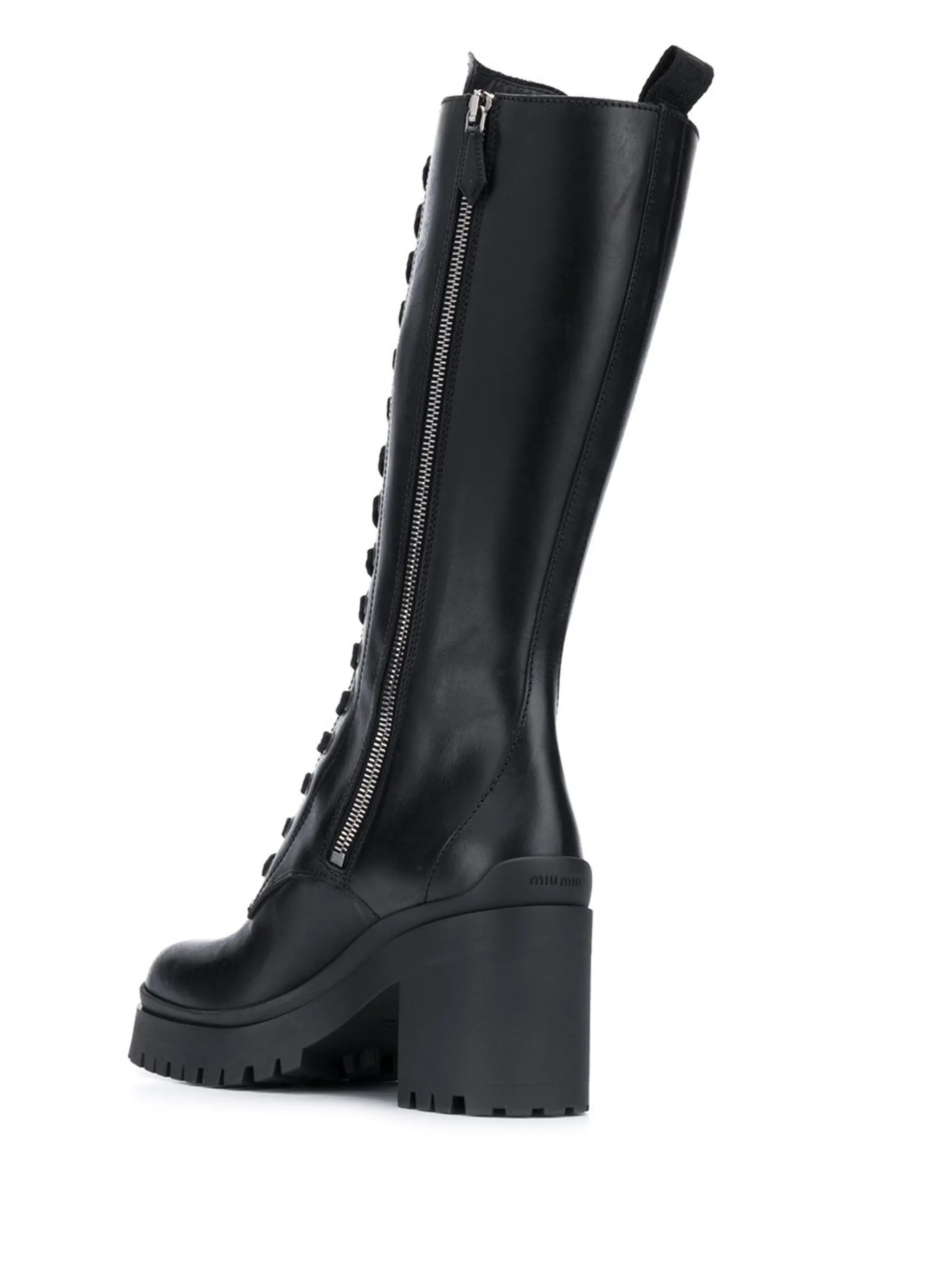 MIU MIU tall black laced leather boots