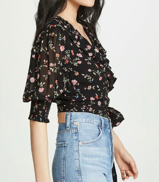 Ganni Floral Wrap Top