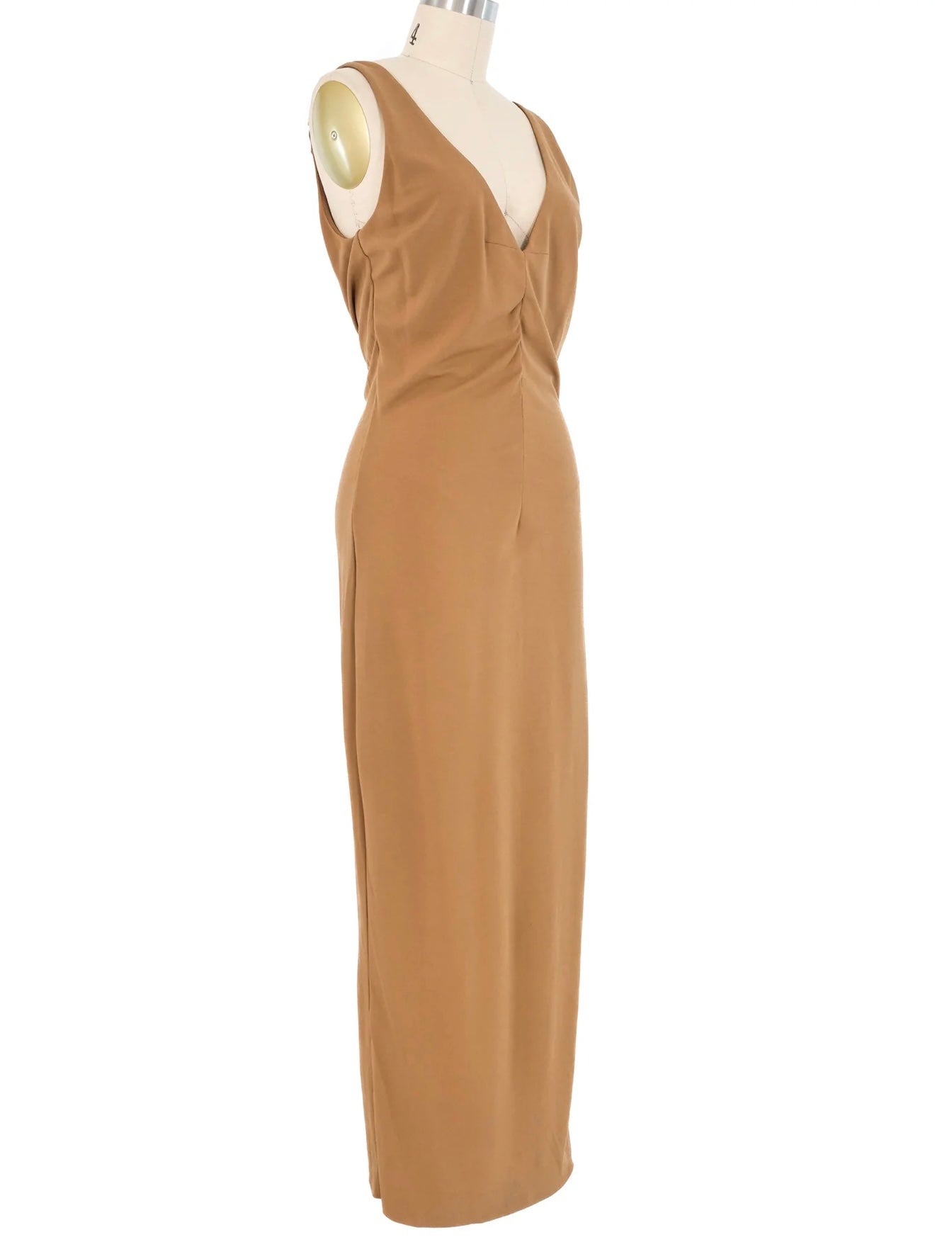DOLCE & GABBANA TAN DEEP V MAXI DRESS