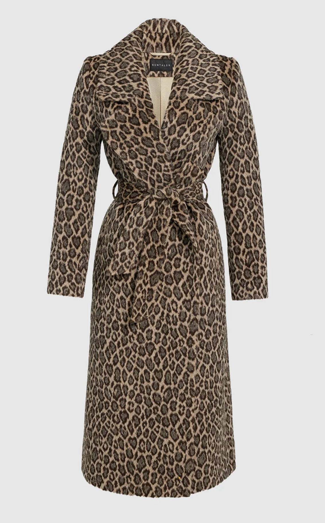 SENTALER - LEOPARD ALPACA LONG NOTCHED COLLAR WRAP COAT