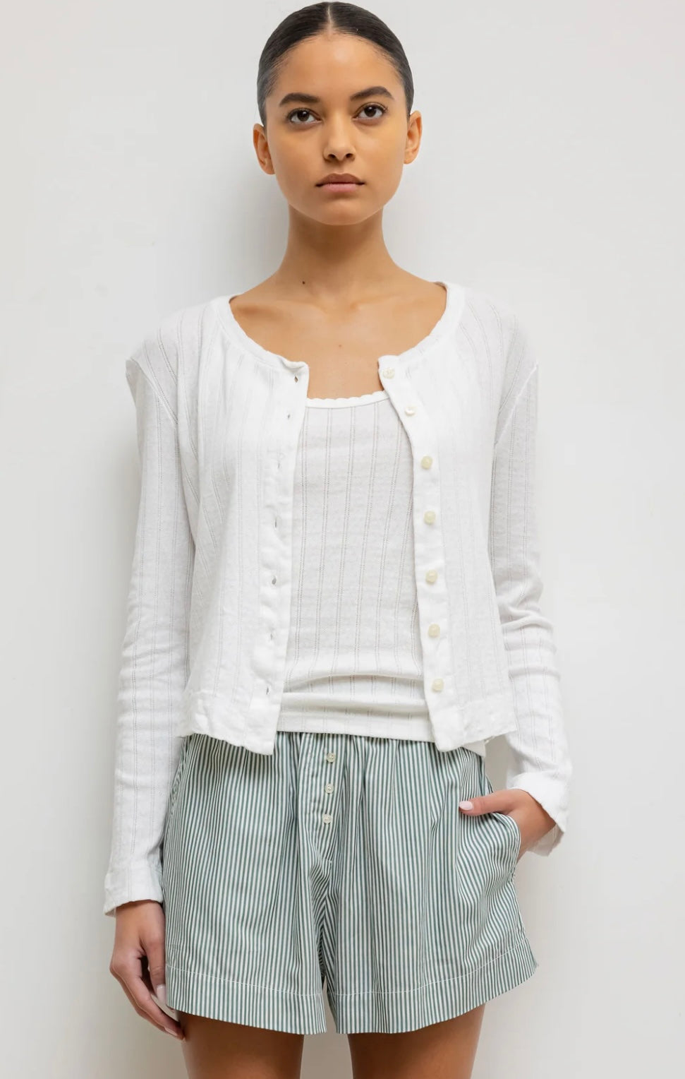 LESET - Pointelle Classic Crew Cardigan & tank