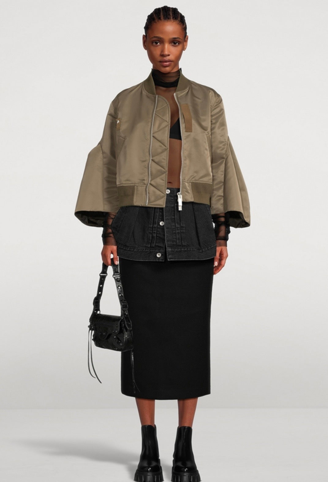 SACAI Denim Overlay Midi Skirt