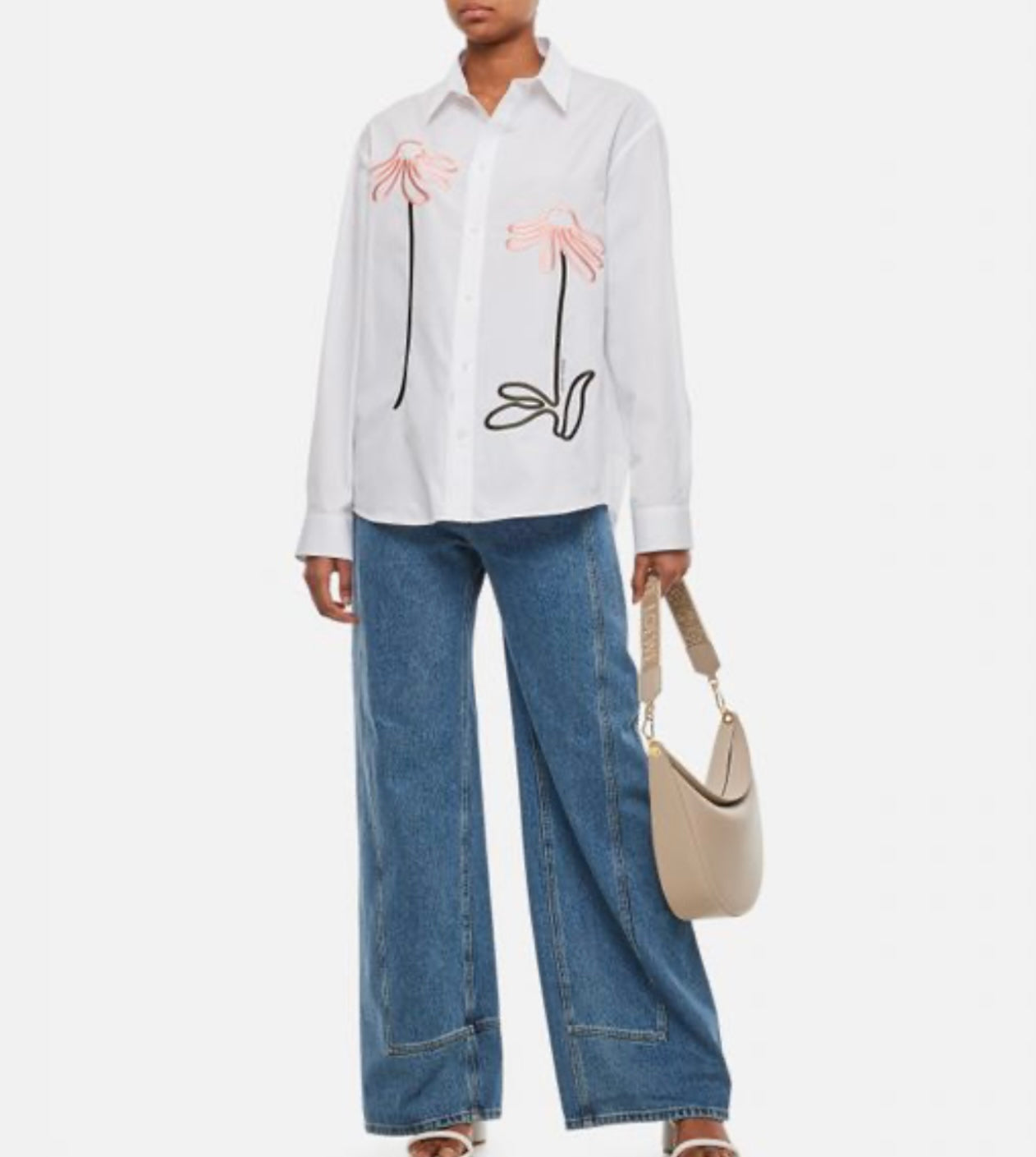 Simone Rocha Floral-Embroidered Long-Sleeve Shirt