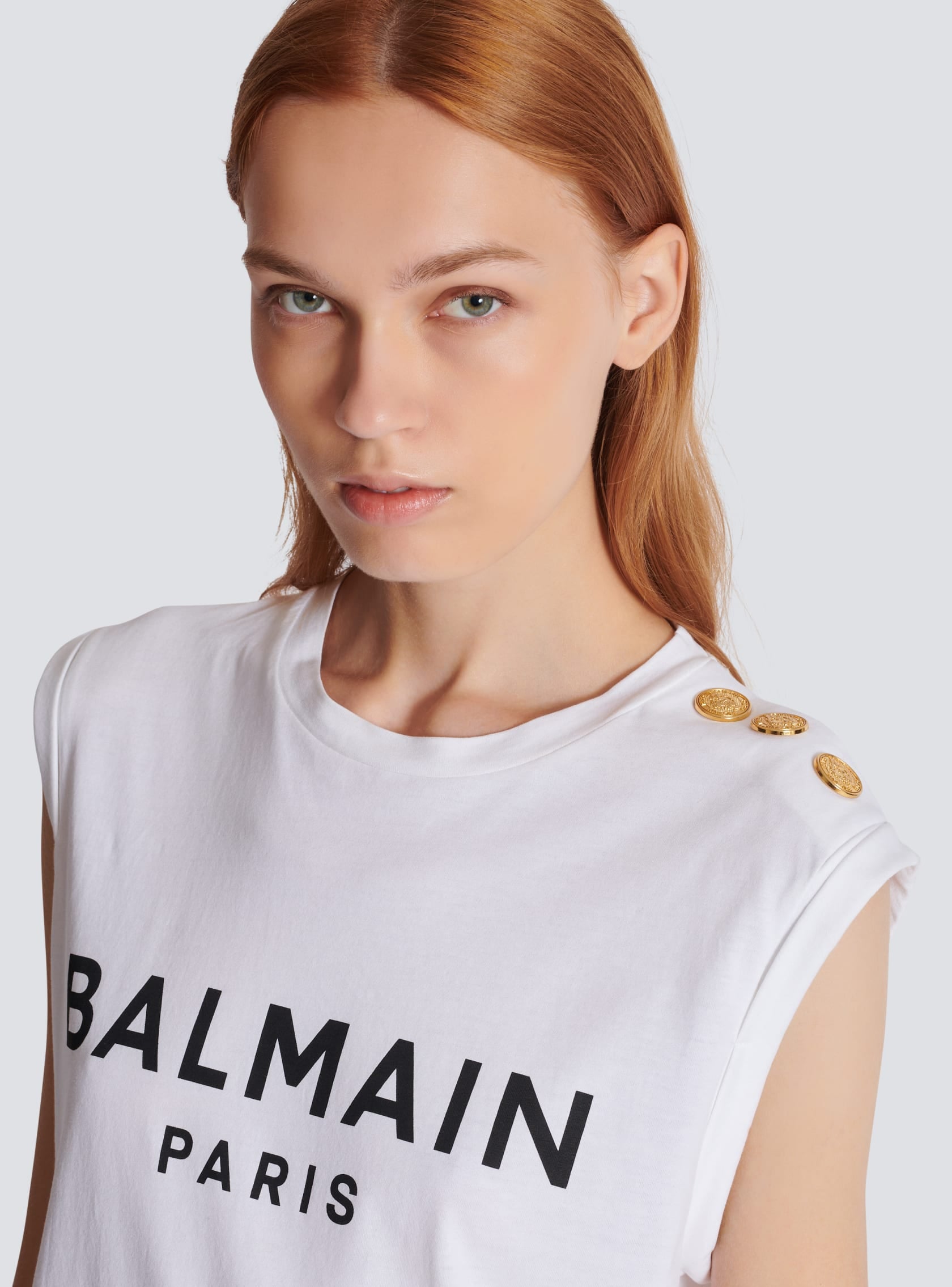 BALMAIN white logo tank with gold buttons