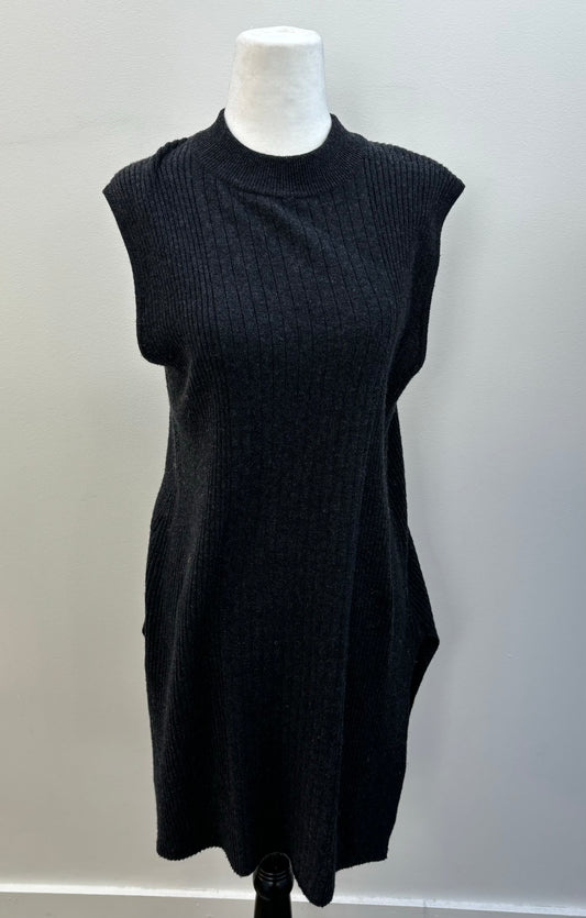 AUTUMN CASHMERE charcoal sleeveless long vest dress with side slits