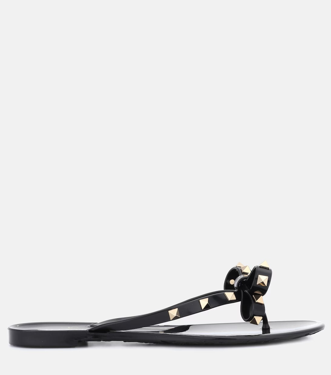 Valentino Garavi Black Rockstud with Bow Jelly Flip Flops