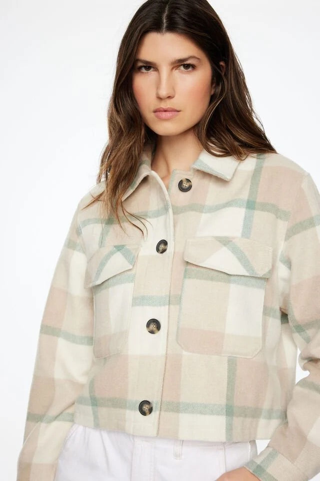 DYNAMITE cropped plaid shacket