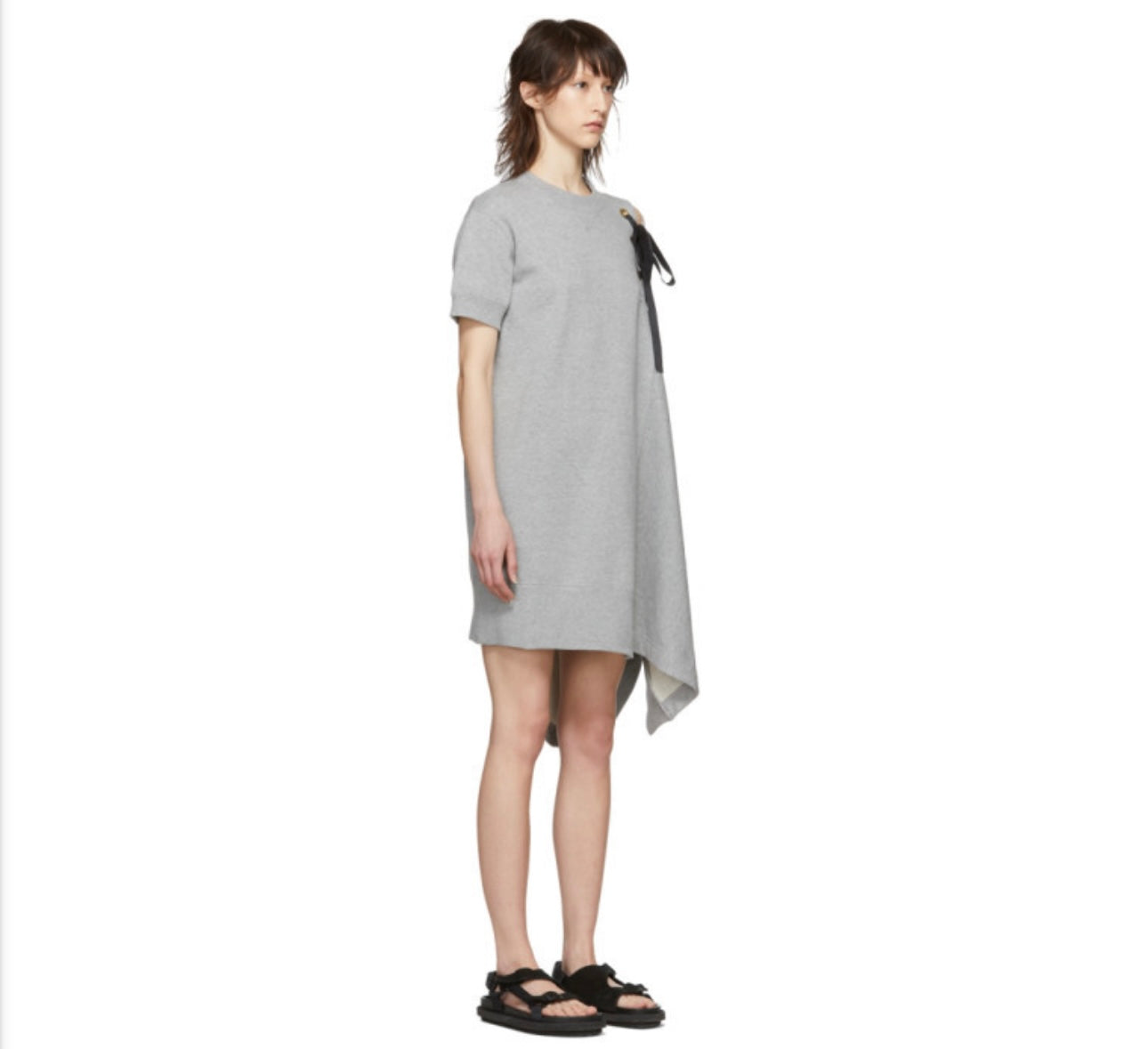 Sacai Grey Asymmetric Lace-Up Dress