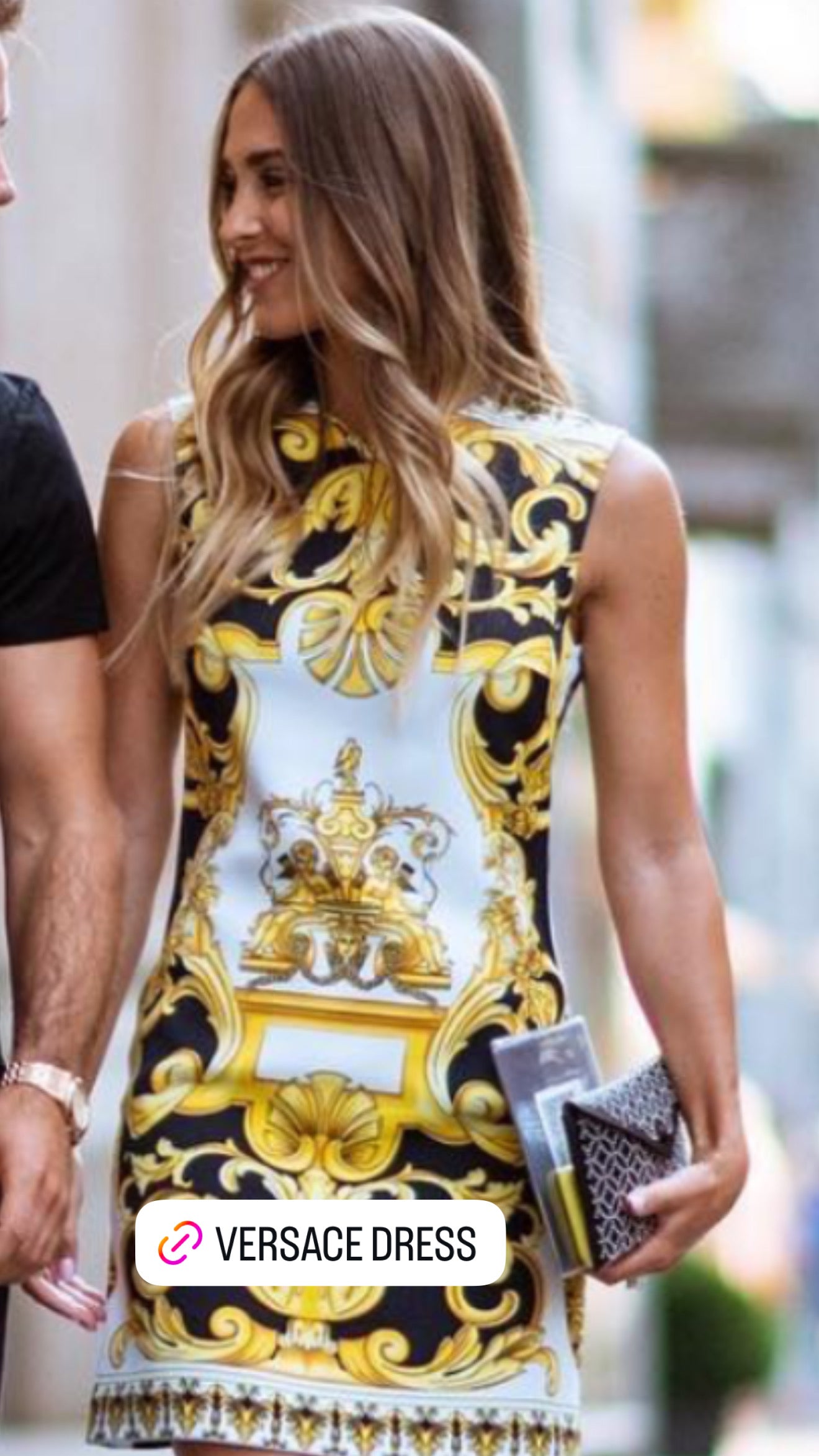 VERSACE gold baroque print dress