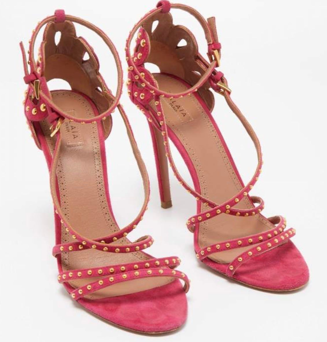 Alaia
Alaia Pink Suede Studded Strappy Ankle Strap