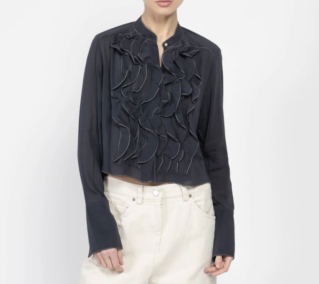 TWP Button Up Ruffle Blouse