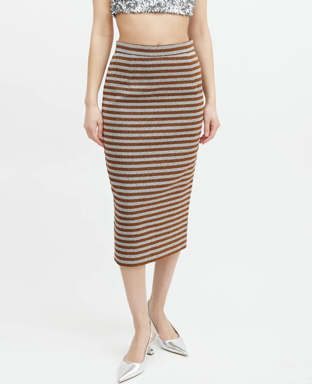 SMYTHE - Gold/Silver Metallic Pencil Skirt