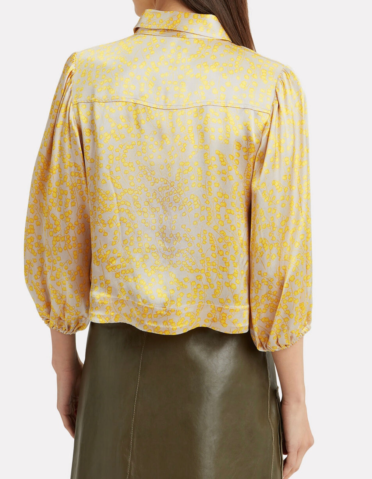 GANNI yellow and cream floral snap button blouse