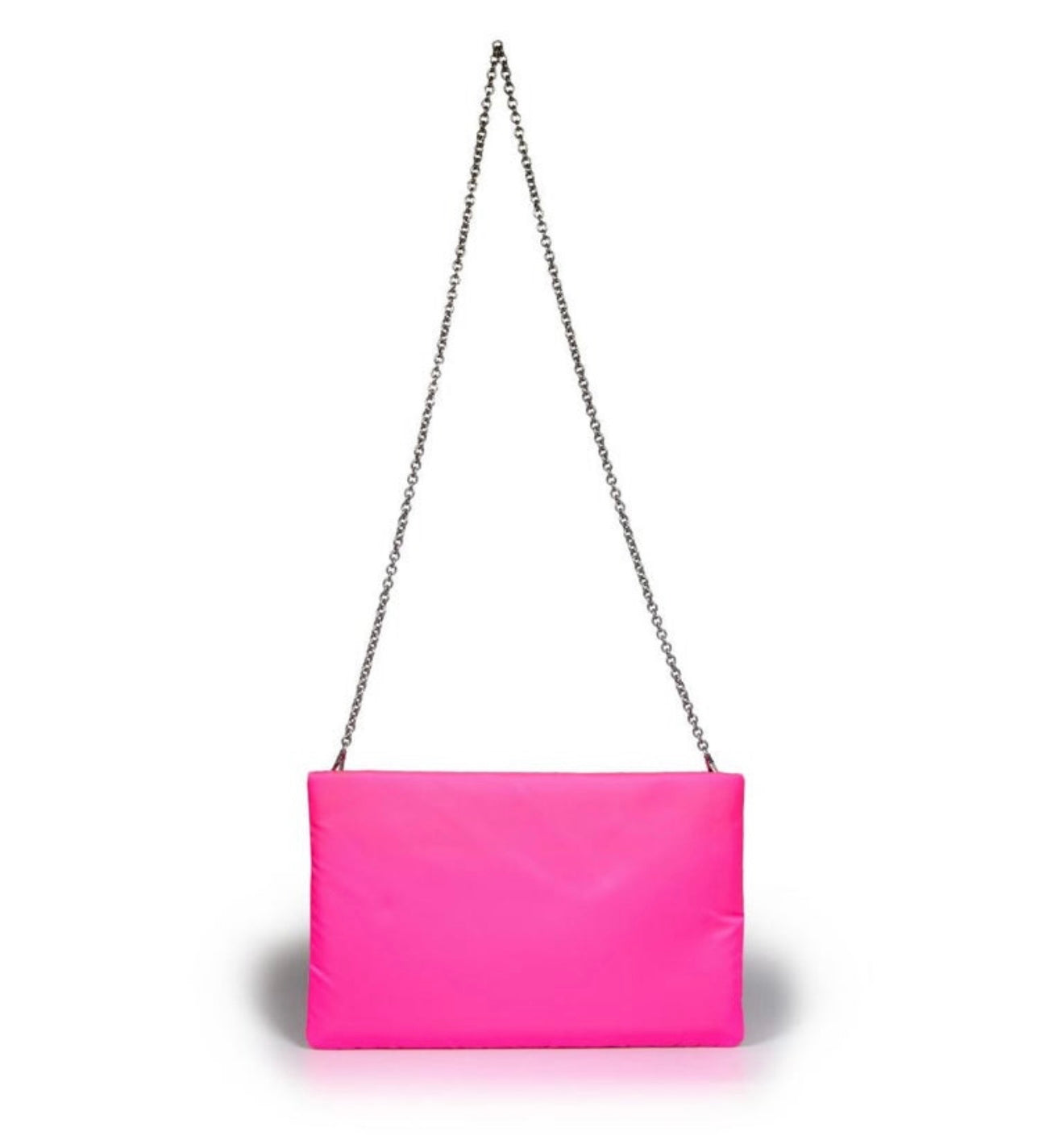 Prada Neon Pink Padded Clutch with Chain
