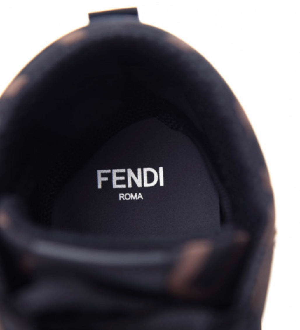 FENDI 
Nylon FF Reloaded High Top Sneakers 35 Tobacco Black