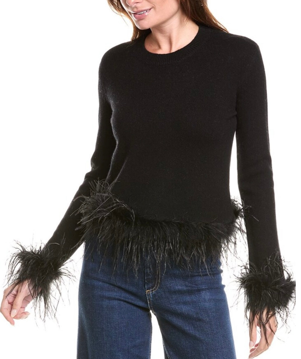 27 Miles Malibu Feather Trim Wool & Cashmere-Blend Sweater