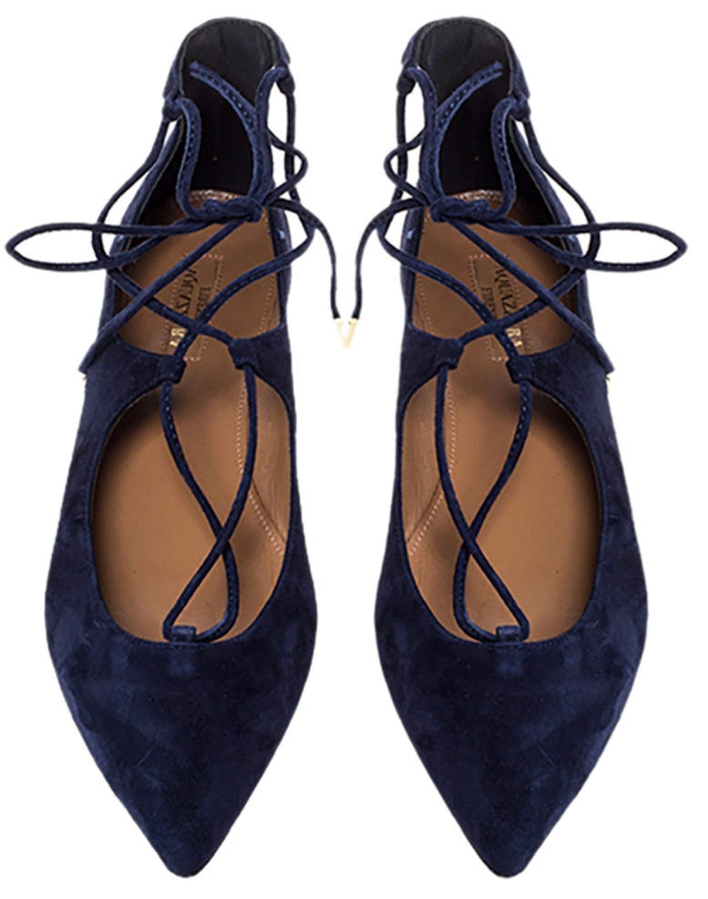 AQUAZURRA navy suede lace up flats
