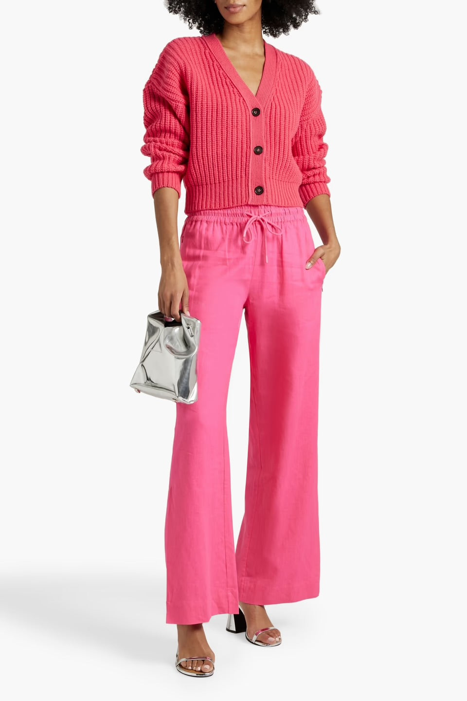 FRAME linen blend pants in flamingo