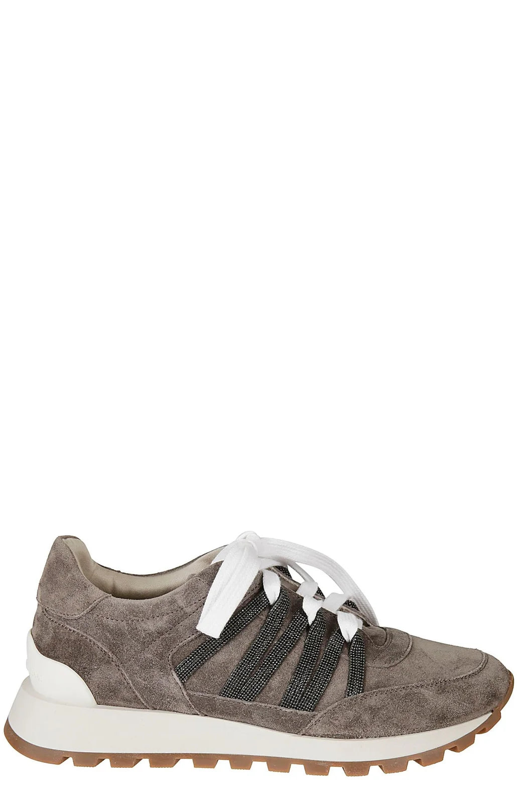 BRUNELLO CUCINELLI brown/taupe suede running shoes w monili stripes