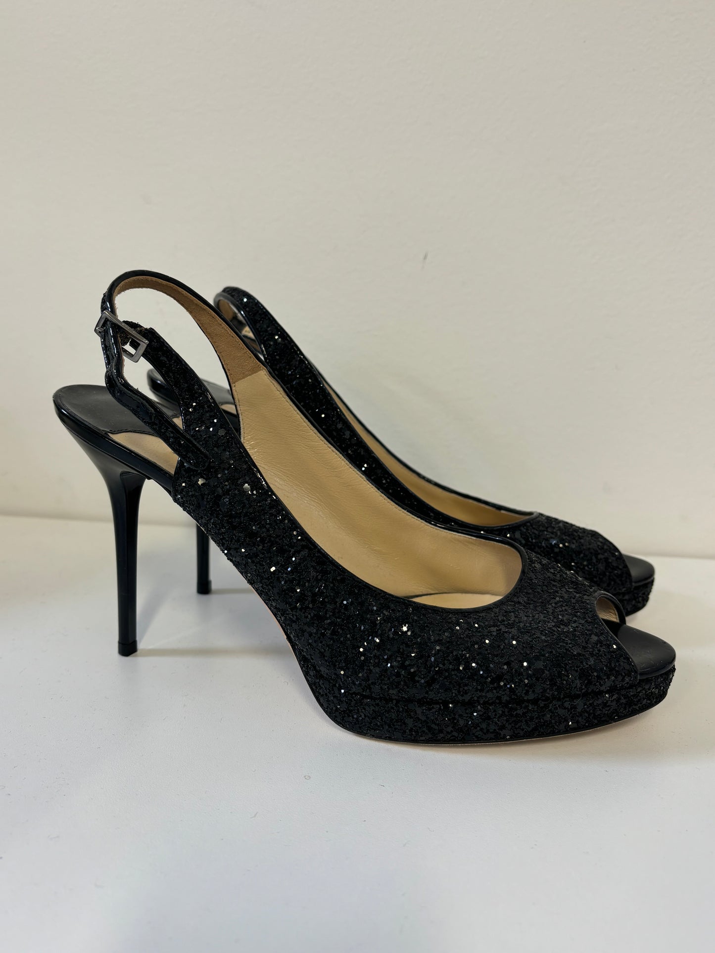 JIMMY CHOO black sequin sling back pumps