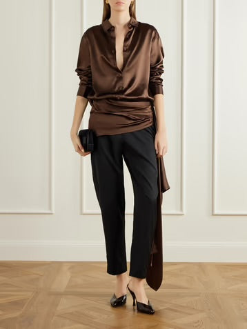 ABADAIA TROUSERS WITH BROWN SATIN SCARF