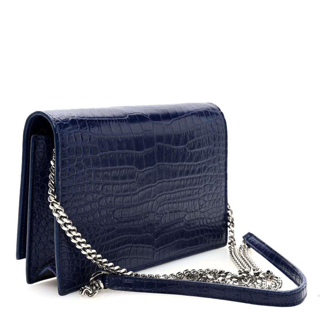 YSL blue crocodile embossed Kate Monogram Tassel Chain bag, w dust bag