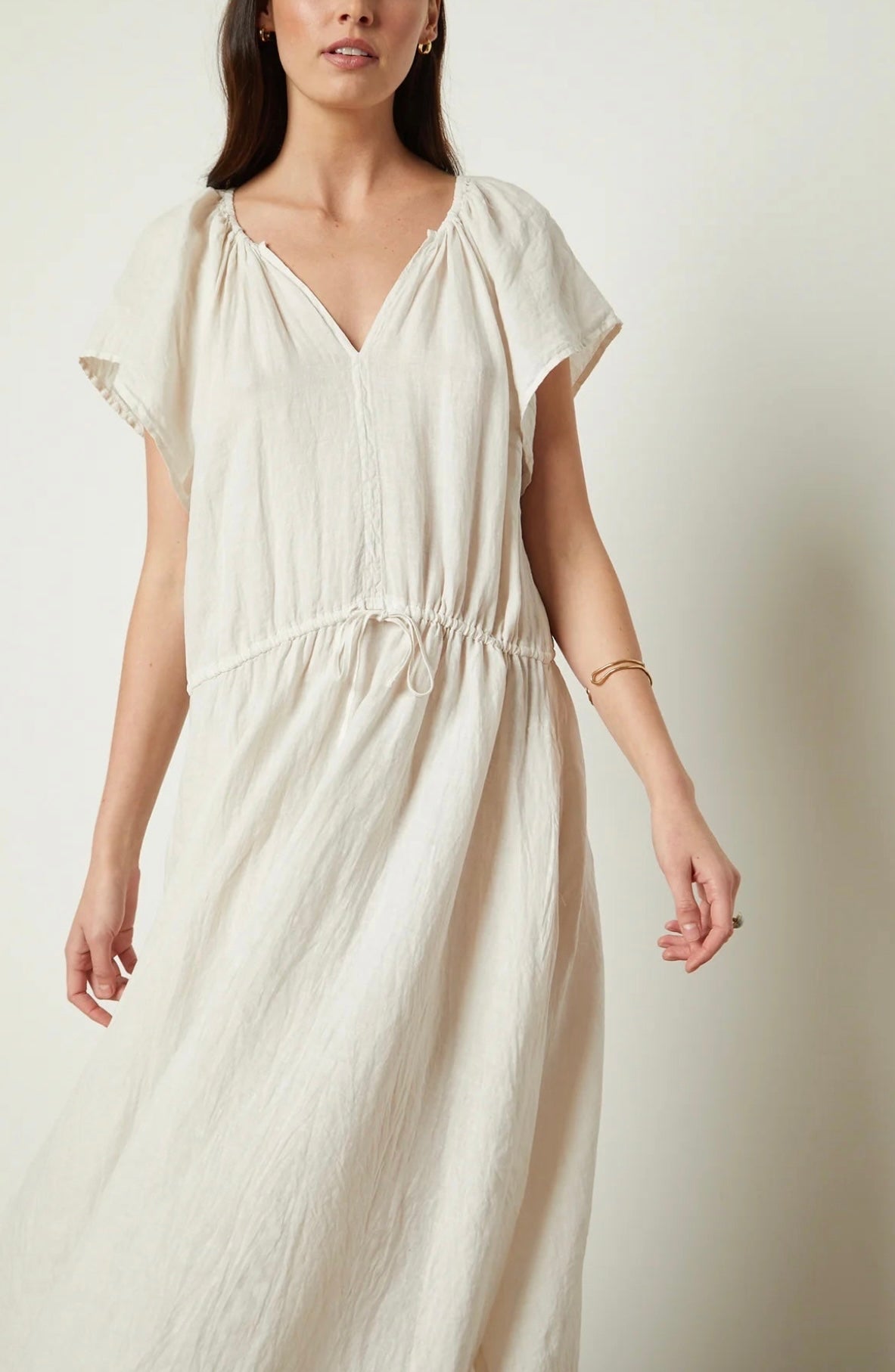 Velvet - Debbie - Woven Linen Flutter Sleeve Dress in Beach