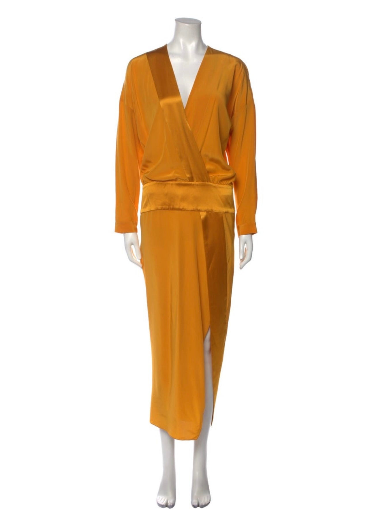 MASON - OBI LONGSLEEVE YELLOW SATIN DRESS